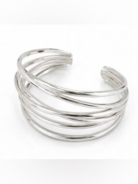 Silver Tone Layered Multi Strand Cuff Bracelet